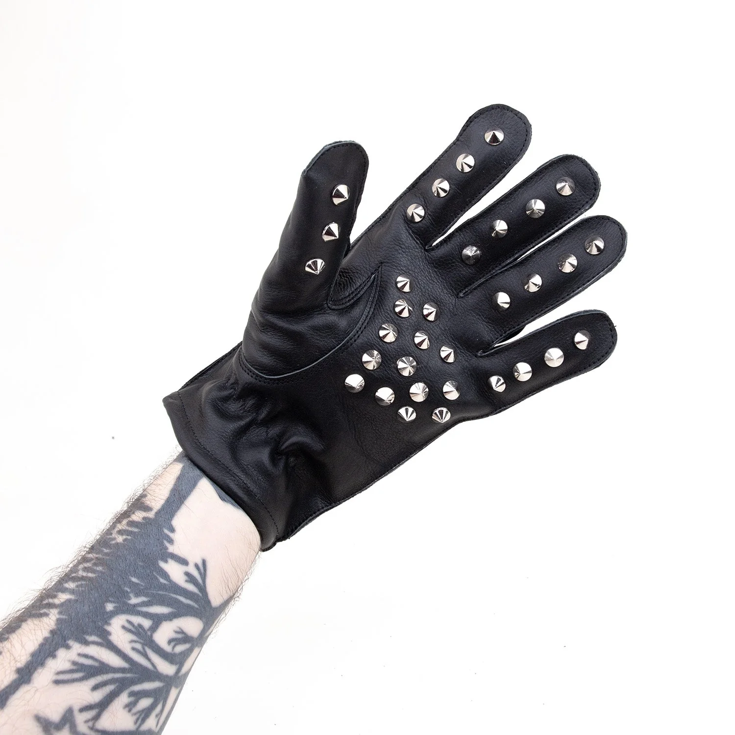 Black Leather Spiked Spanking Gloves - Image 3