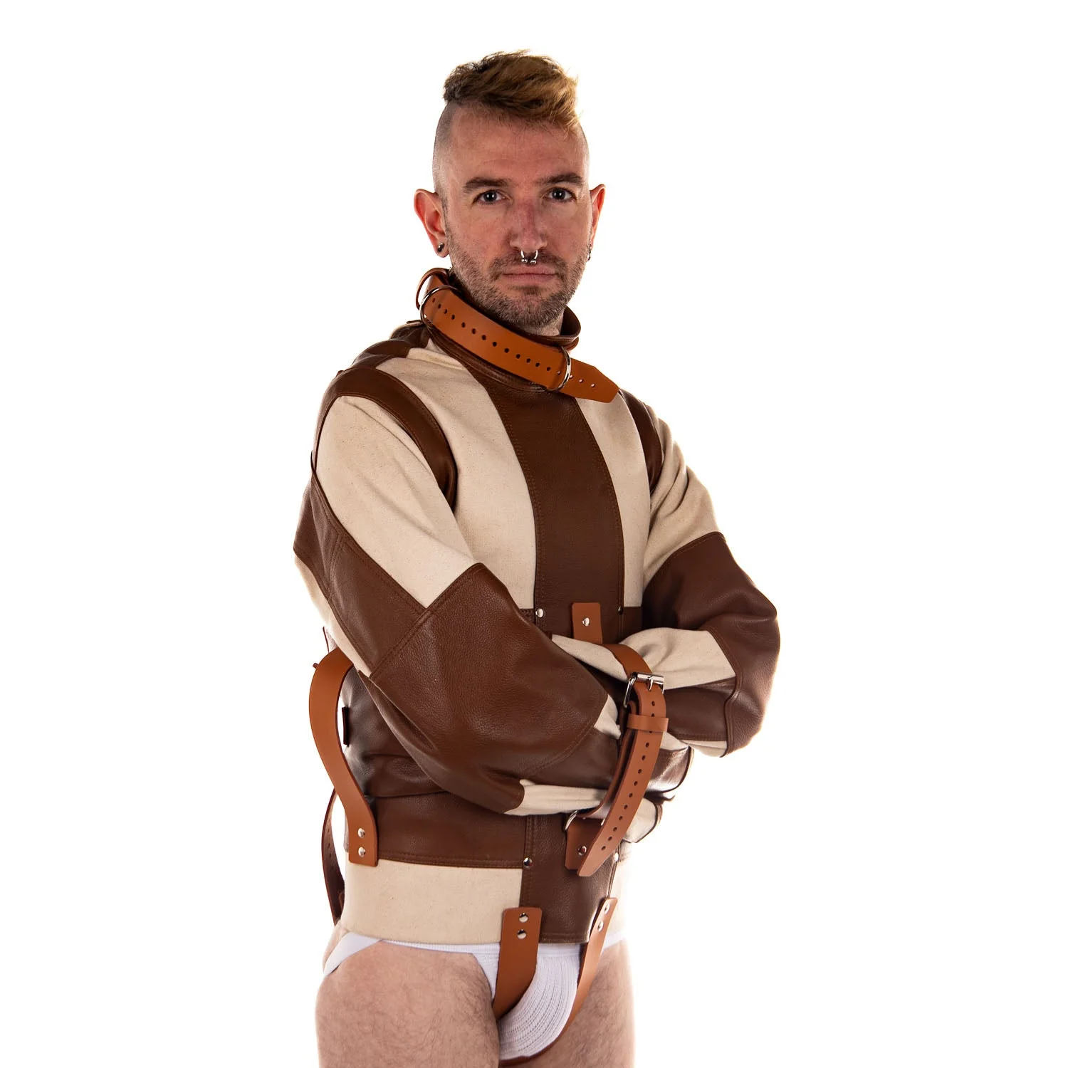 White Canvas & Tan Leather Straitjacket